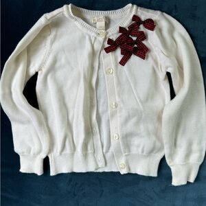 Children’s Place Girls Sweater 2T White button down with plaid bows Christmas